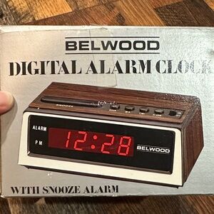 Vintage Belwood Brown Woodgrain Digital Alarm Clock with Red LED Display